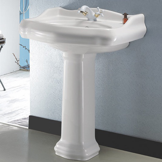 CeraStyle by Nameeks 1837 White Ceramic Pedestal Bathroom Sink with